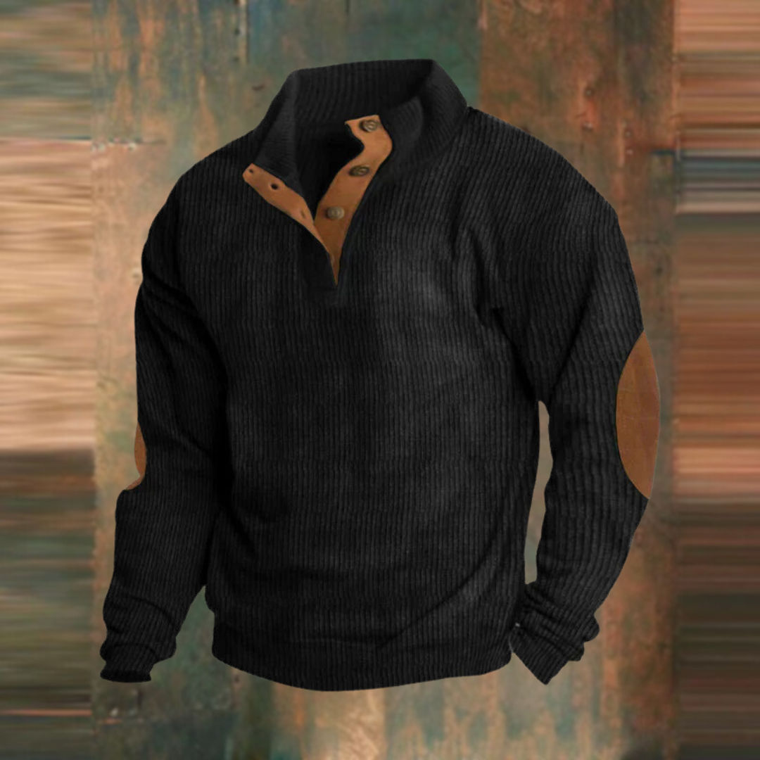 Asher | Rib-Knit Sweater with Placket and Elbow Patches