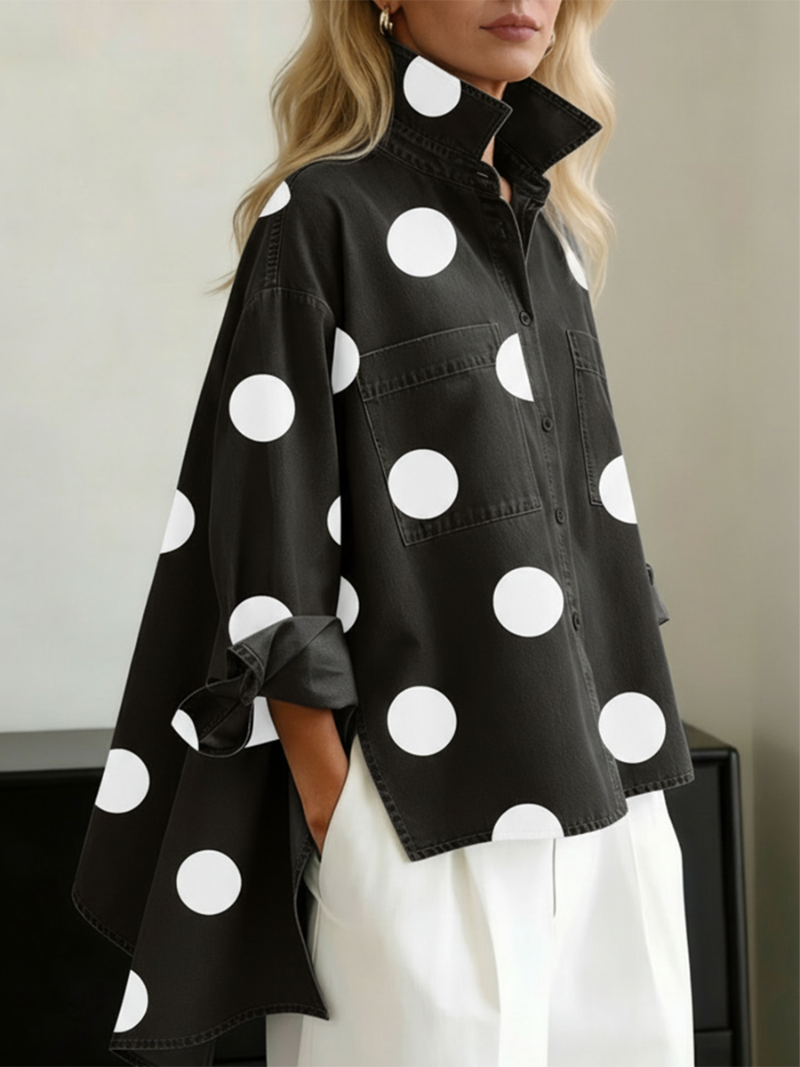 Flora | Oversized Polka Dot Shirt with Pockets