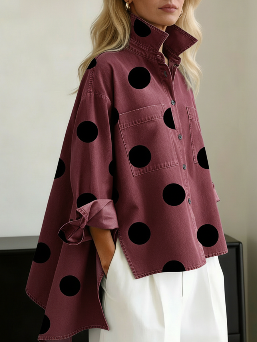 Flora | Oversized Polka Dot Shirt with Pockets