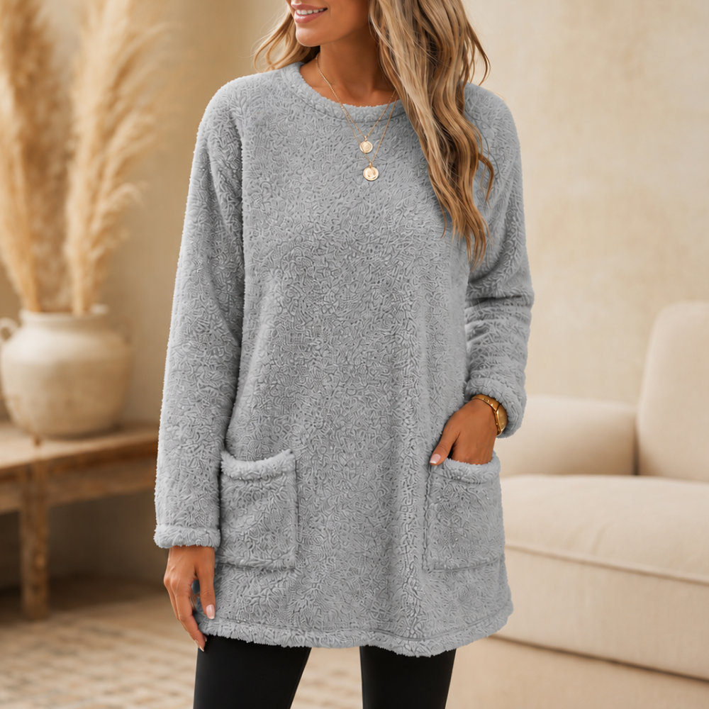 Ellie | Brushed-Lined Tunic Top with Front Pockets - Gray