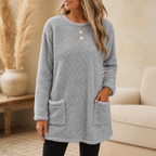 Ellie | Brushed-Lined Tunic Top with Front Pockets - Gray