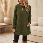 Ellie | Brushed-Lined Tunic Top with Front Pockets - Olive green