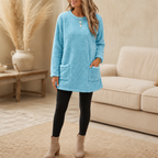 Ellie | Brushed-Lined Tunic Top with Front Pockets - Sky blue