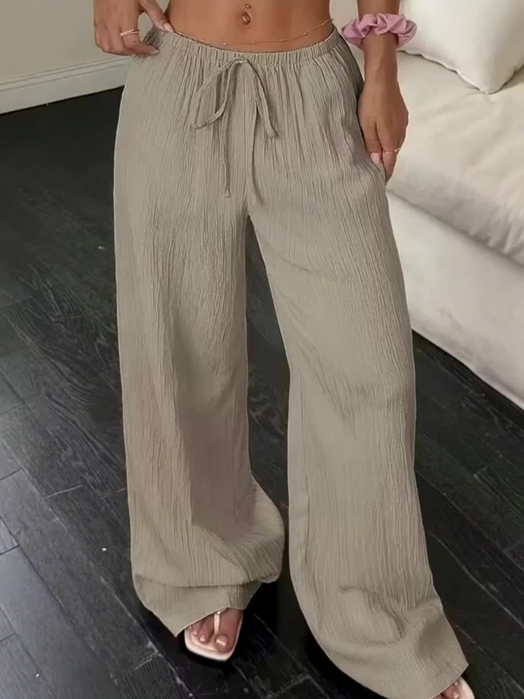 Makayla | Crinkled Wide-Leg Pants with Drawstring Waist