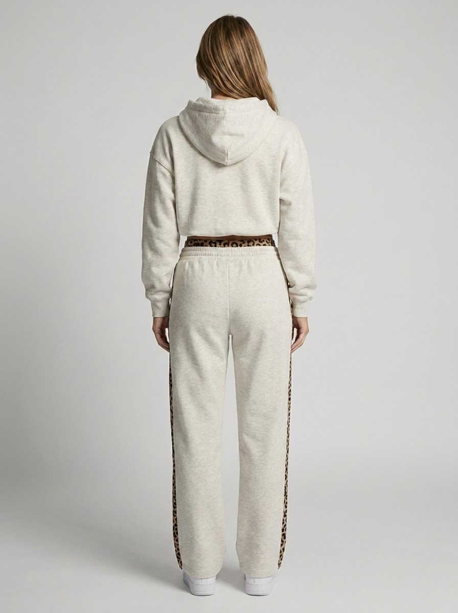 Briar | Cropped Hoodie and Pants with Leopard Trim