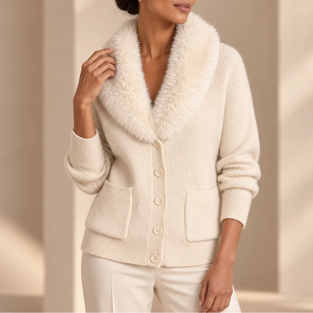 Dakota | Plush Faux-Fur Lapel Chunky Knit Cardigan