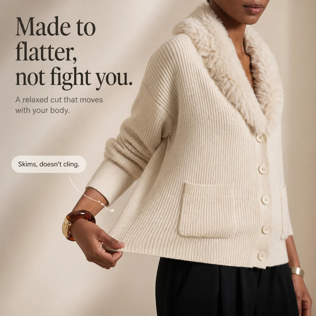 Dakota | Plush Faux-Fur Lapel Chunky Knit Cardigan