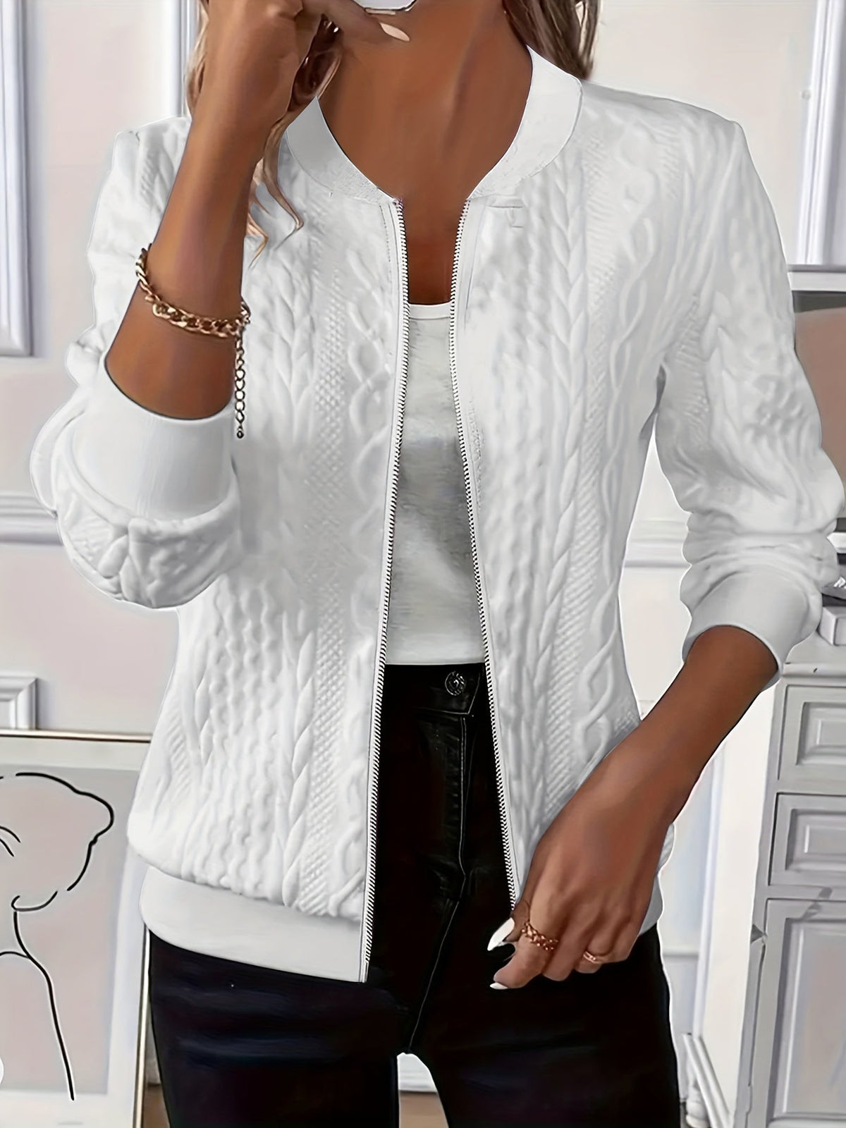 Vera | Cable-Knit Zip-Up Jacket with Baseball Collar