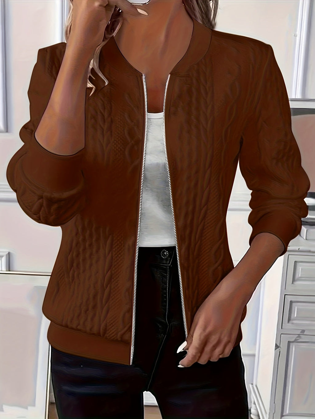 Vera | Cable-Knit Zip-Up Jacket with Baseball Collar