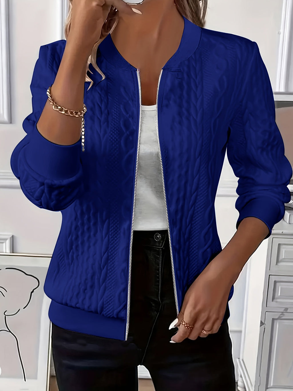 Vera | Cable-Knit Zip-Up Jacket with Baseball Collar
