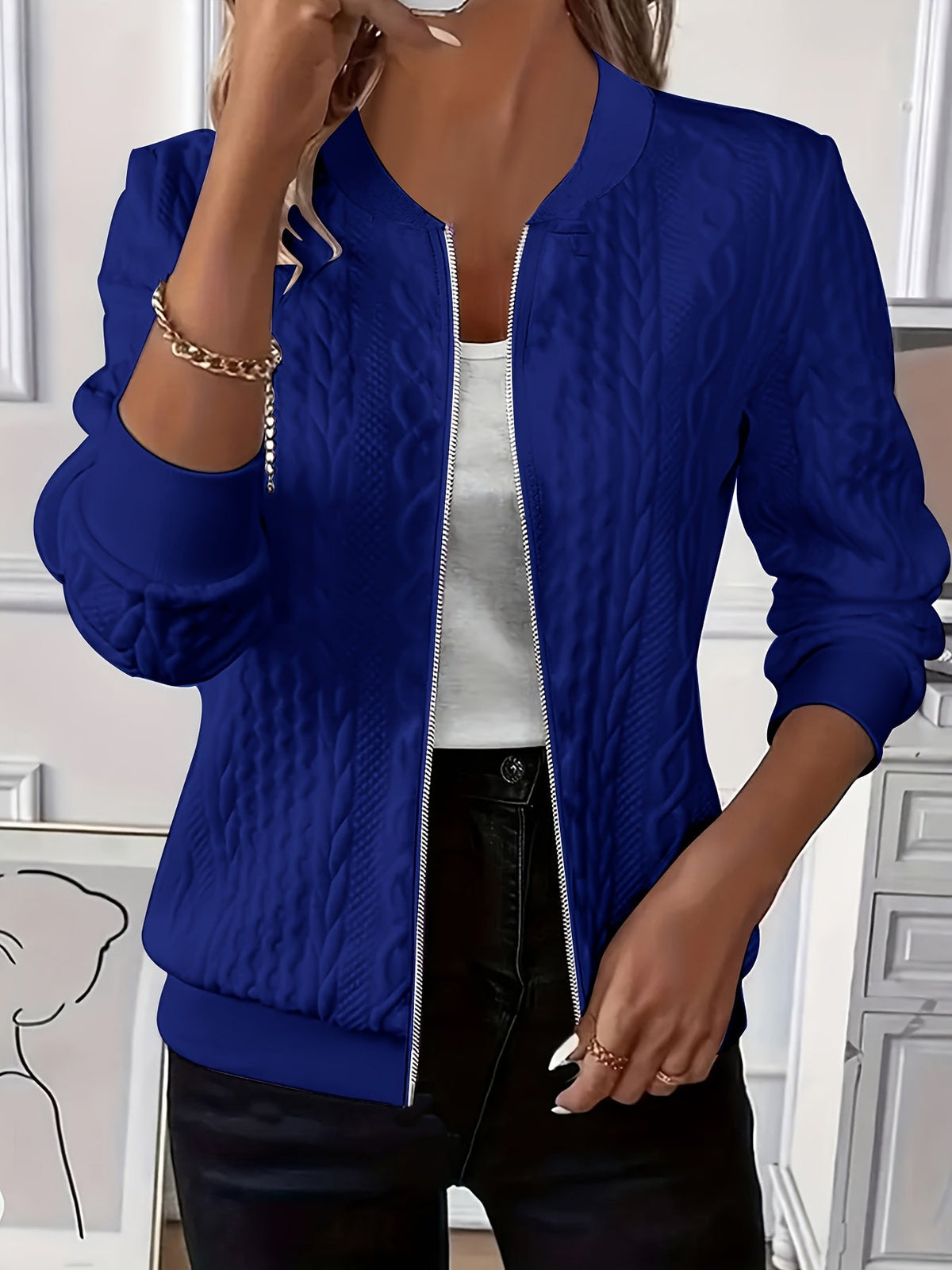Vera | Cable-Knit Zip-Up Jacket with Baseball Collar