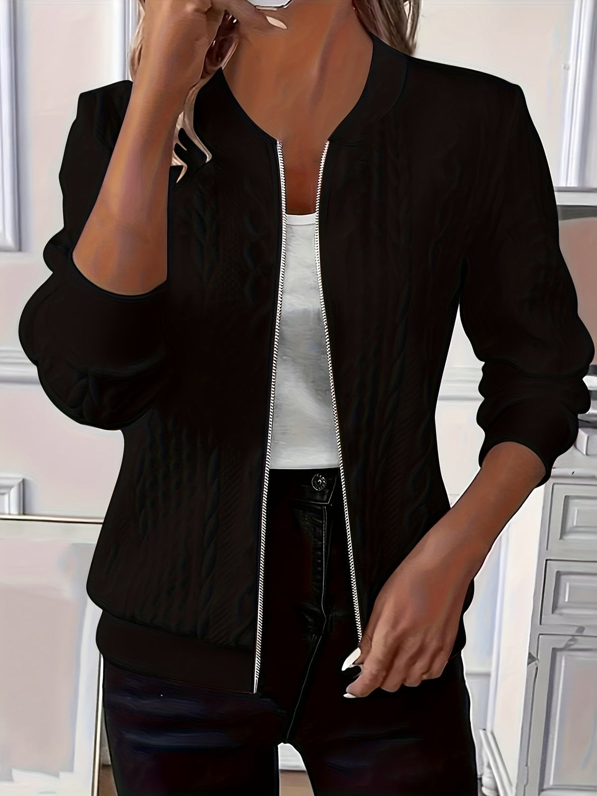 Vera | Cable-Knit Zip-Up Jacket with Baseball Collar
