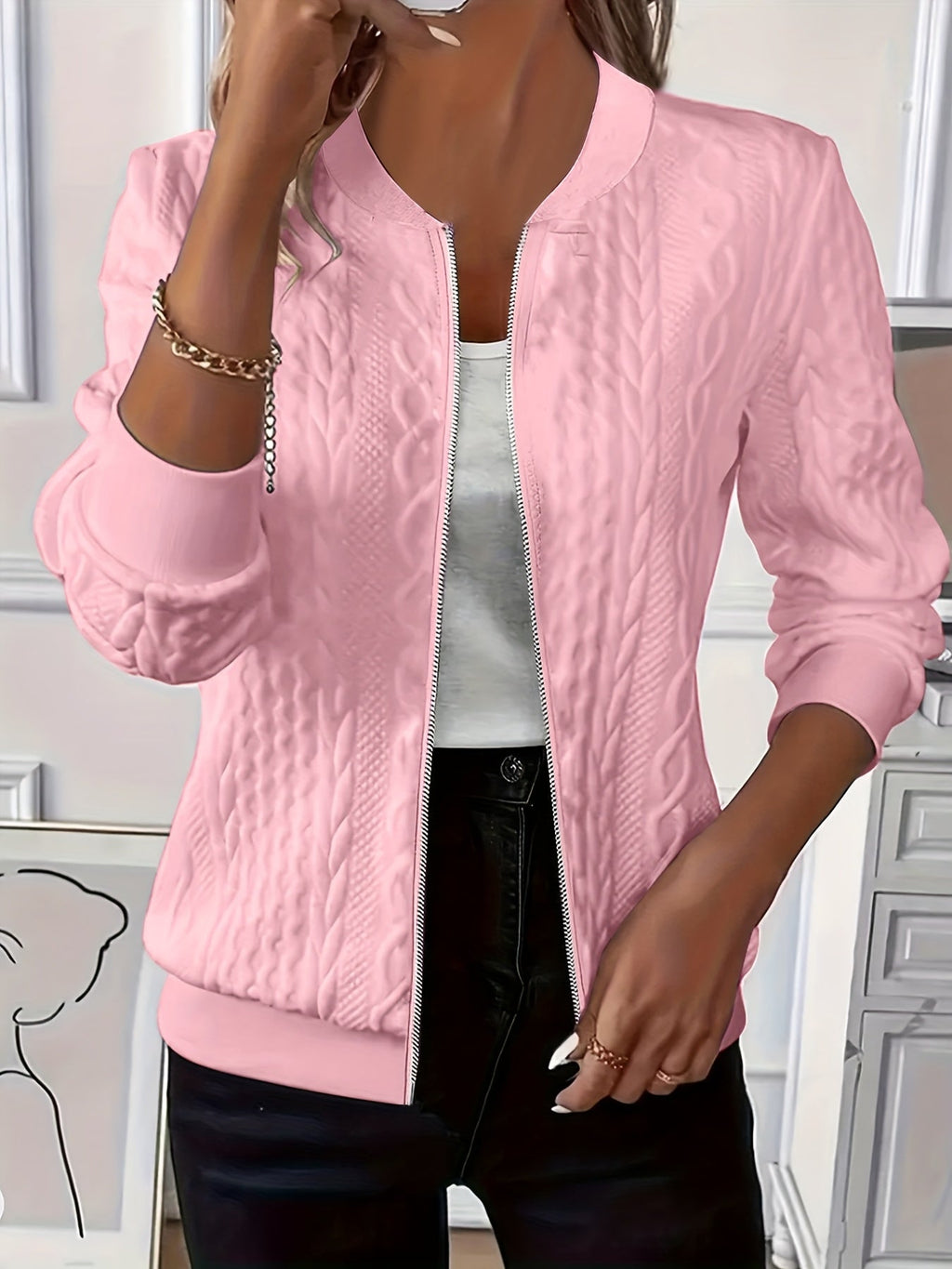 Vera | Cable-Knit Zip-Up Jacket with Baseball Collar