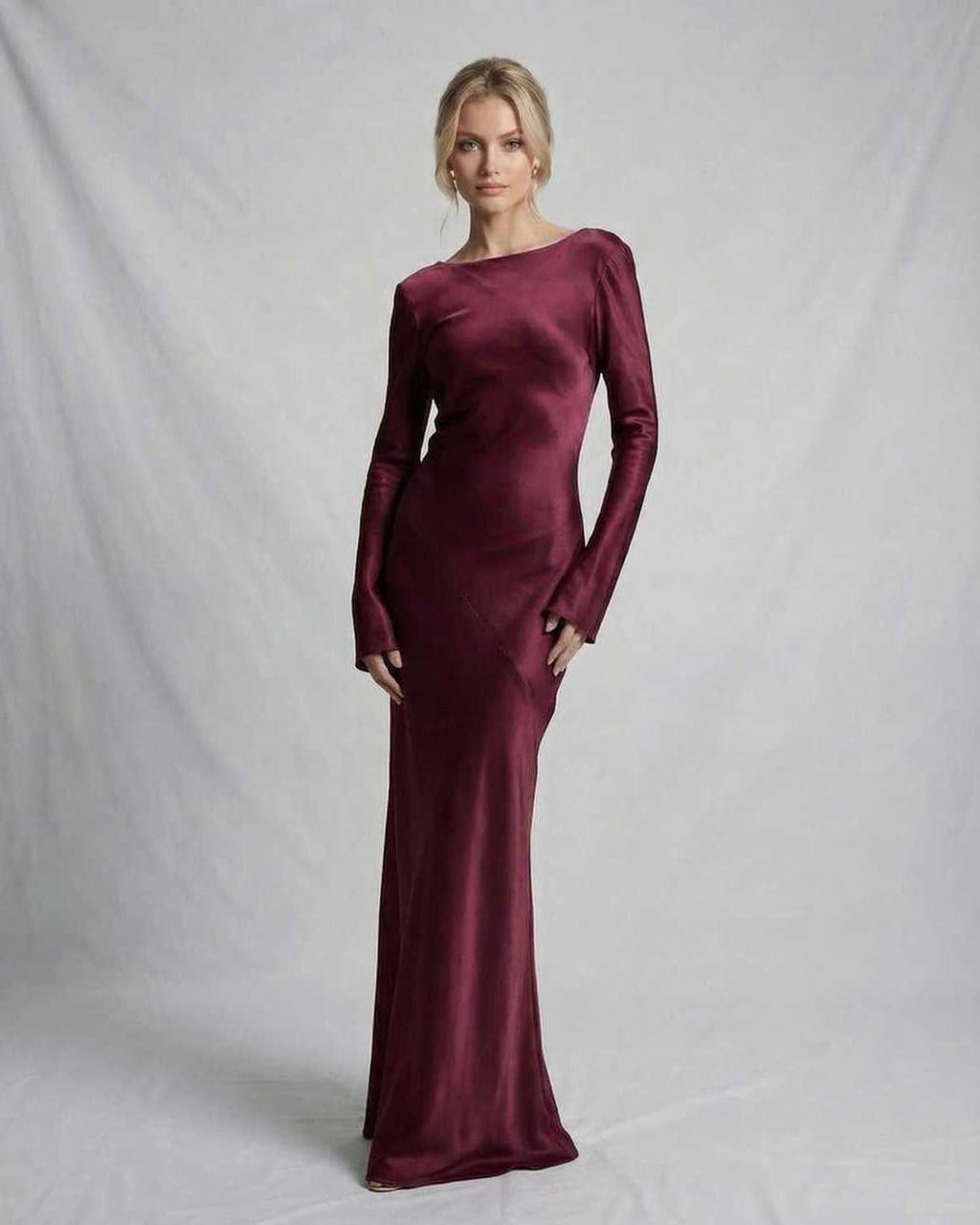 Teagan | Satin Maxi Dress with Draped Low Back