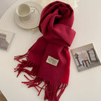 Nadia | Woven Scarf with Fringes and Logo Patch