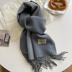 Nadia | Woven Scarf with Fringes and Logo Patch
