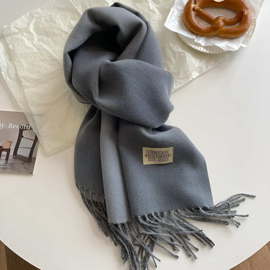Nadia | Woven Scarf with Fringes and Logo Patch