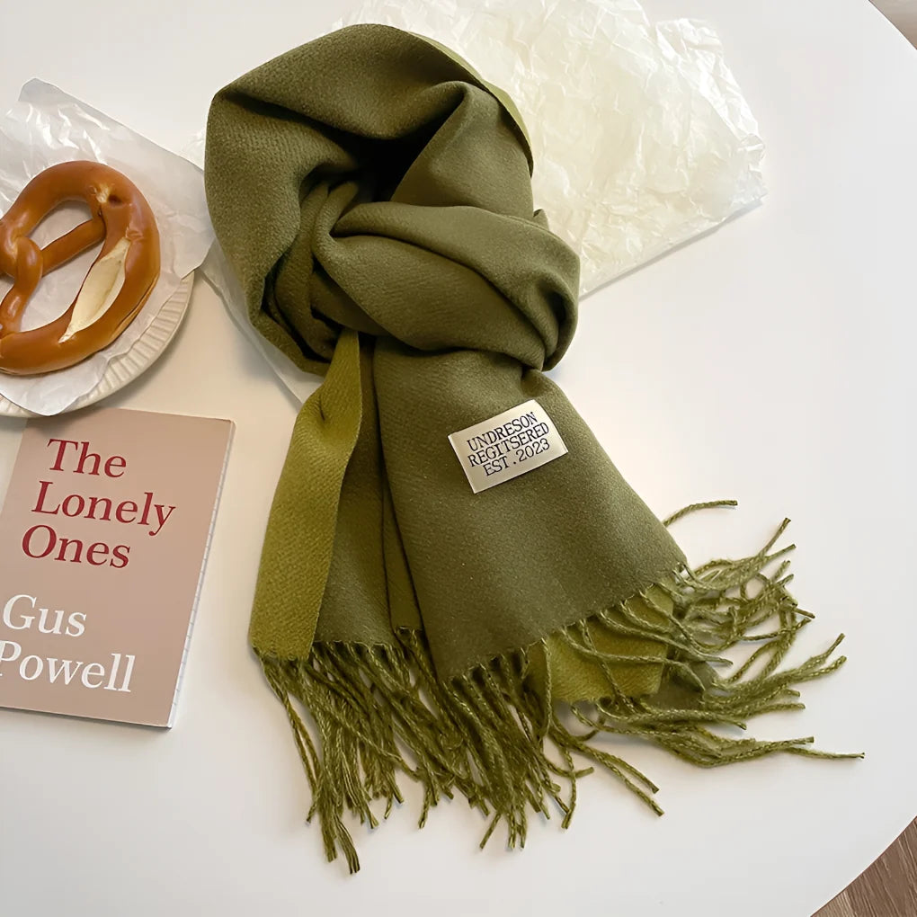 Nadia | Woven Scarf with Fringes and Logo Patch