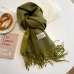 Nadia | Woven Scarf with Fringes and Logo Patch
