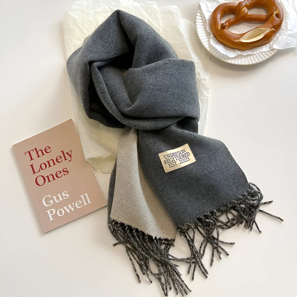 Nadia | Woven Scarf with Fringes and Logo Patch