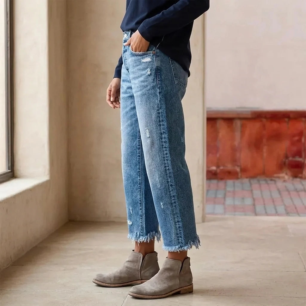 Hannah | Cropped Raw-Hem Straight-Leg Jeans