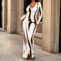 Megan | Printed Long-Sleeve Bodycon Maxi Dress