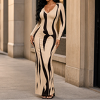 Megan | Printed Long-Sleeve Bodycon Maxi Dress