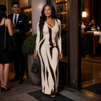 Megan | Printed Long-Sleeve Bodycon Maxi Dress
