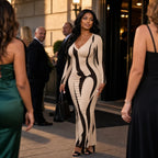 Megan | Printed Long-Sleeve Bodycon Maxi Dress
