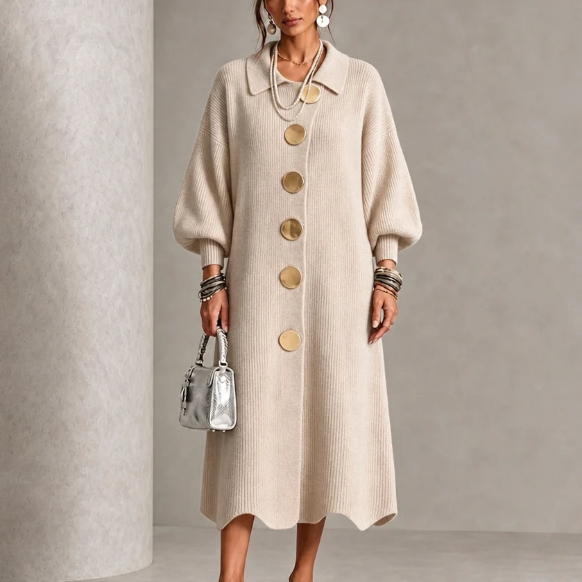 Shelby | Ribbed Knit Maxi Dress with Lantern Sleeves