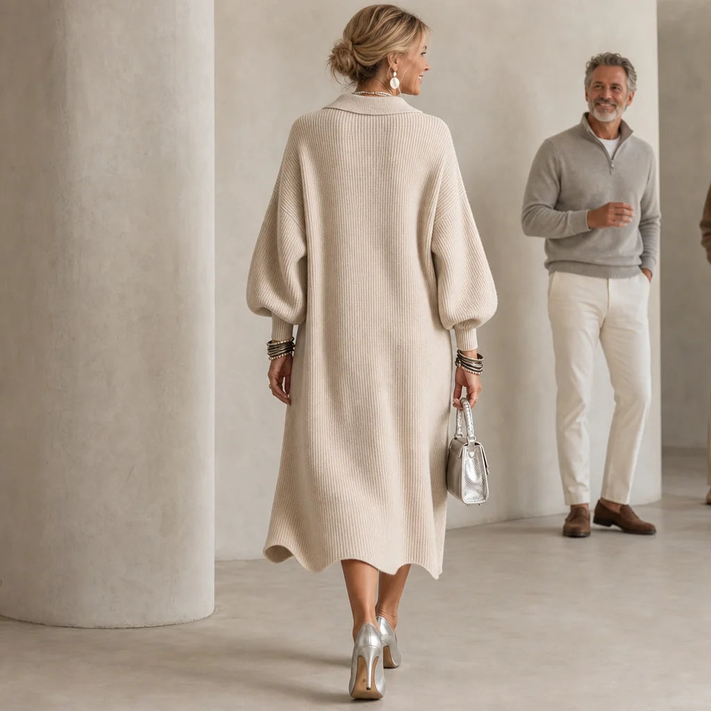 Shelby | Ribbed Knit Maxi Dress with Lantern Sleeves