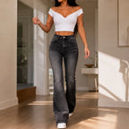 Vivia Black Flare Jeans | High-Waisted, Stretch Denim for Women 2