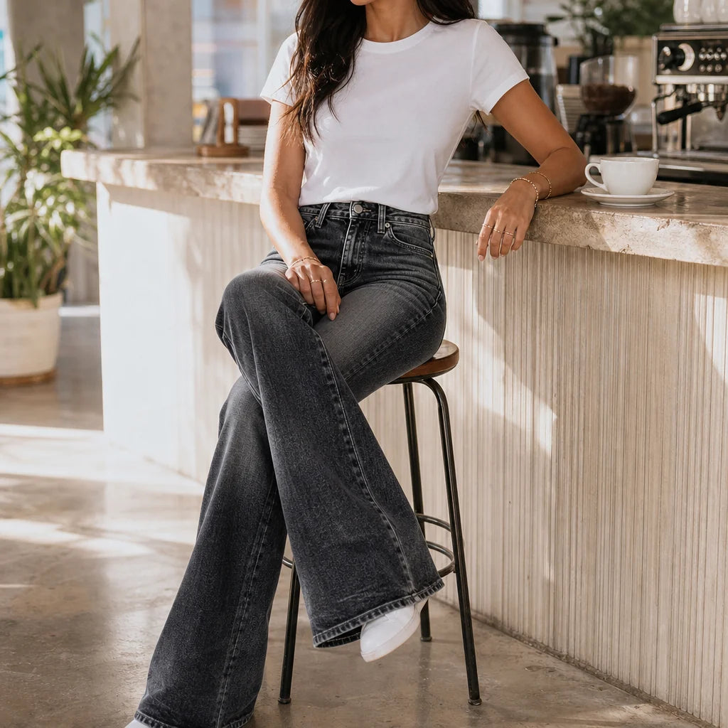 Vivia Black Flare Jeans | High-Waisted, Stretch Denim for Women 5