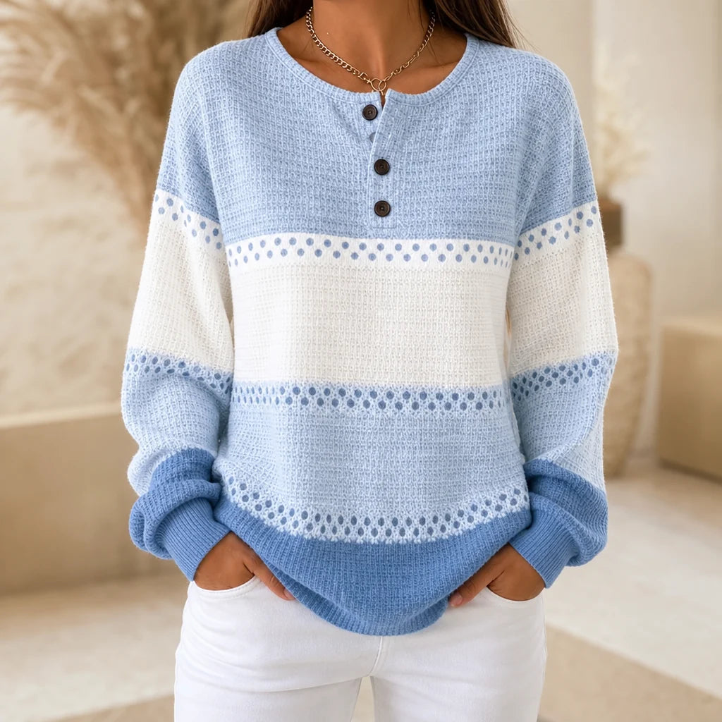 Avery | Color-Block Waffle Knit Henley Sweater