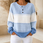 Avery | Color-Block Waffle Knit Henley Sweater