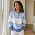 Avery | Color-Block Waffle Knit Henley Sweater