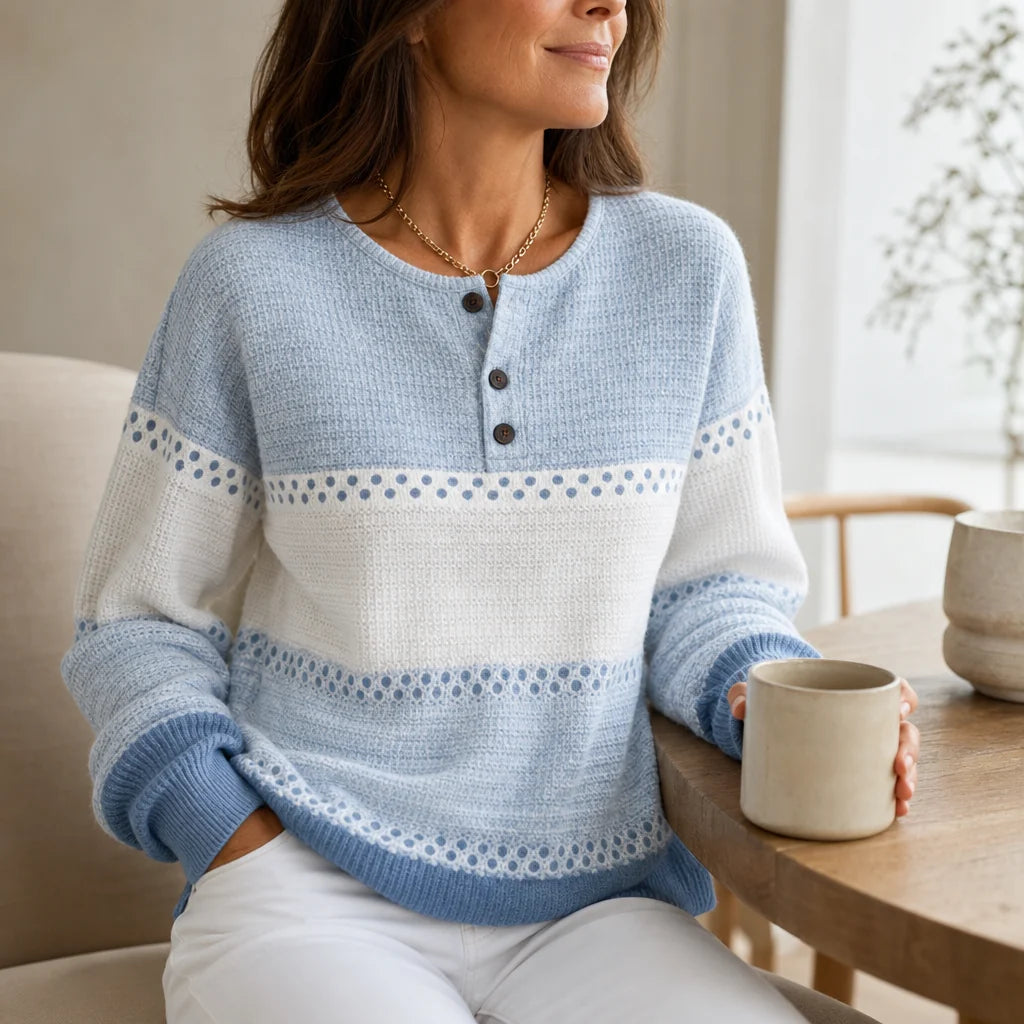 Avery | Color-Block Waffle Knit Henley Sweater