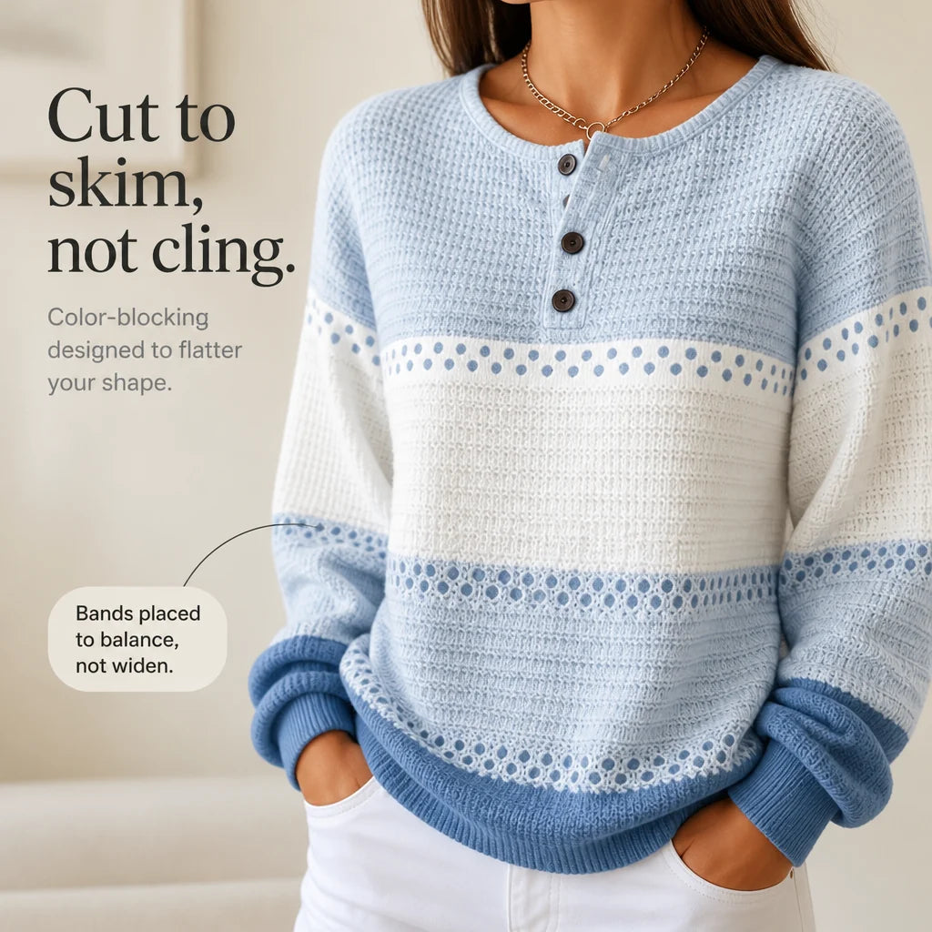Avery | Color-Block Waffle Knit Henley Sweater