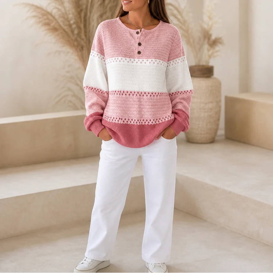 Avery | Color-Block Waffle Knit Henley Sweater