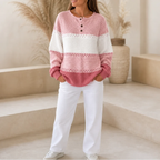 Avery | Color-Block Waffle Knit Henley Sweater