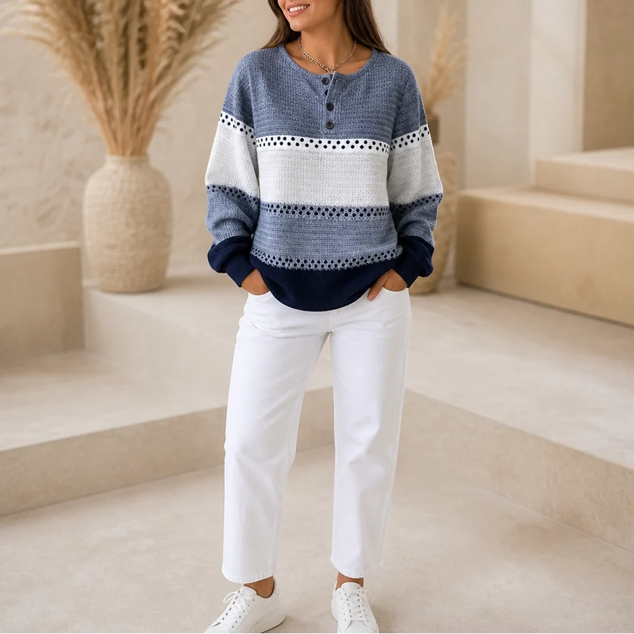 Avery | Color-Block Waffle Knit Henley Sweater