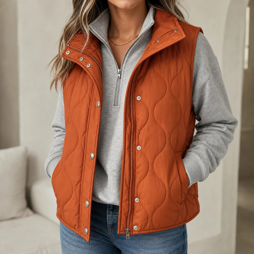 Rachel | Quilted Cropped Vest with Stand Collar