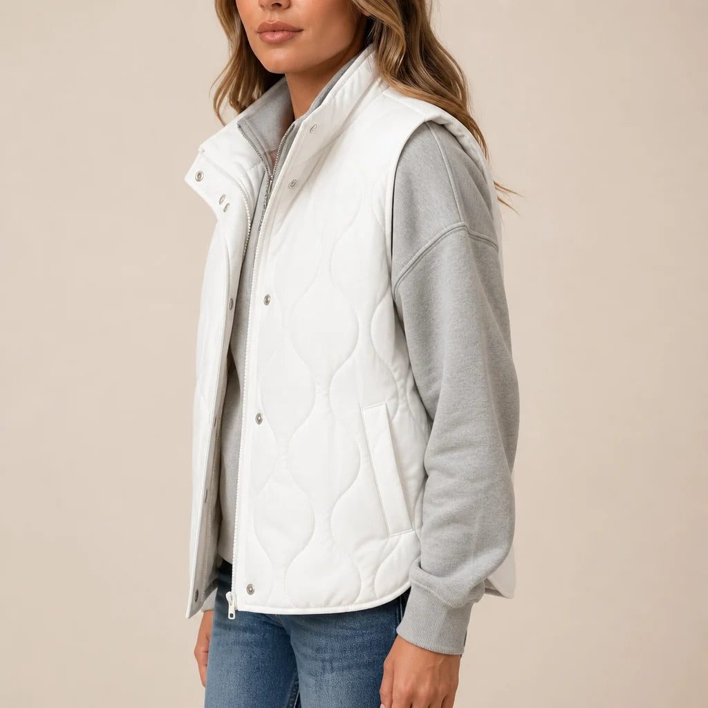 Rachel | Quilted Cropped Vest with Stand Collar