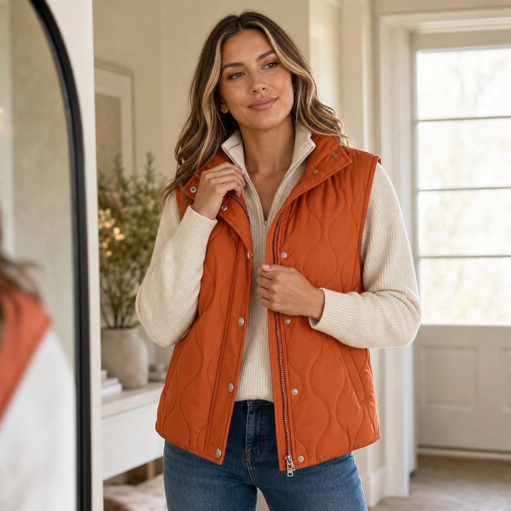 Rachel | Quilted Cropped Vest with Stand Collar