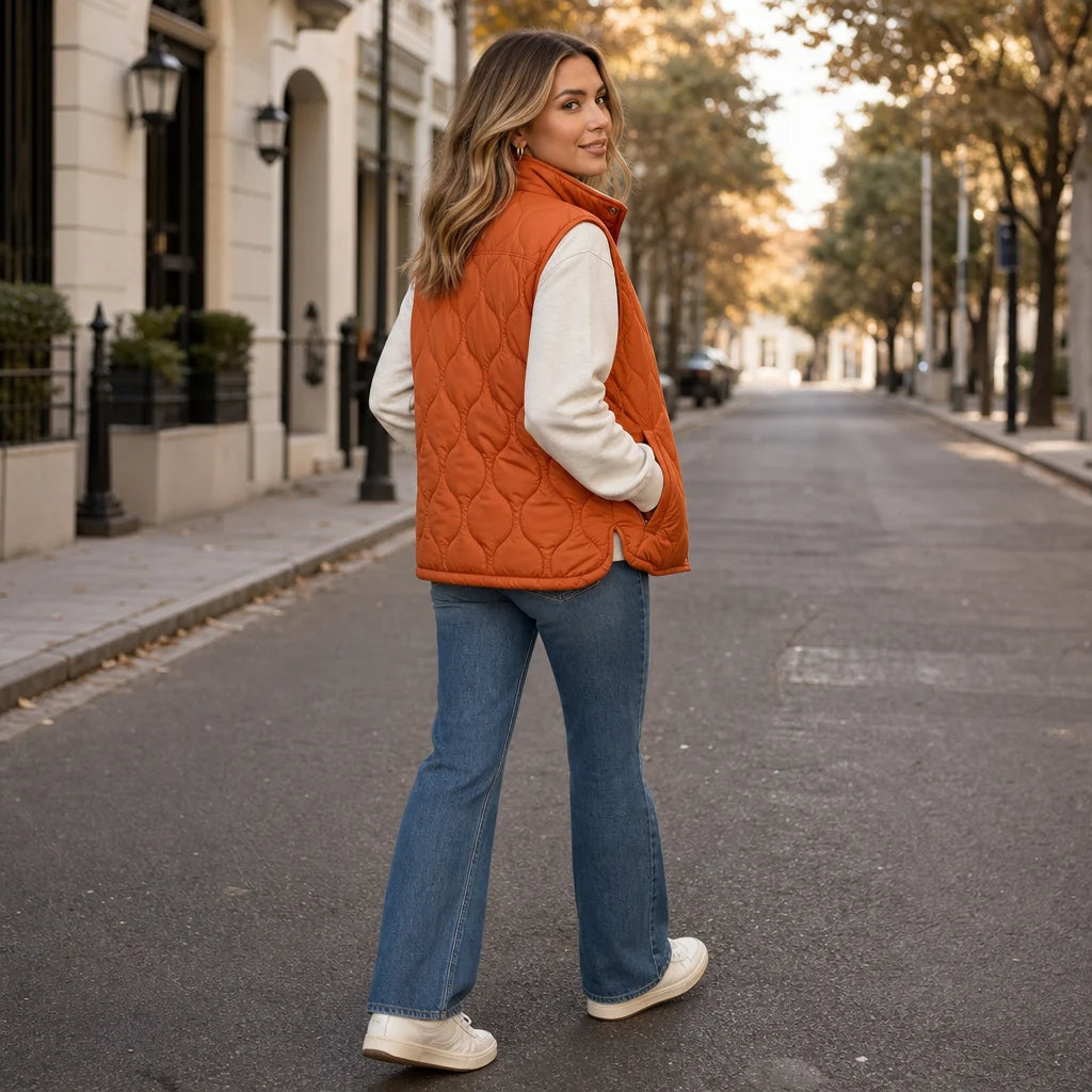Rachel | Quilted Cropped Vest with Stand Collar
