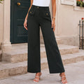 Wynelle Wide-Leg Trousers | High-Waisted, Buttoned, Smooth Polyester 0
