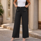 Wynelle Wide-Leg Trousers | High-Waisted, Buttoned, Smooth Polyester 1