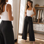 Wynelle Wide-Leg Trousers | High-Waisted, Buttoned, Smooth Polyester 6