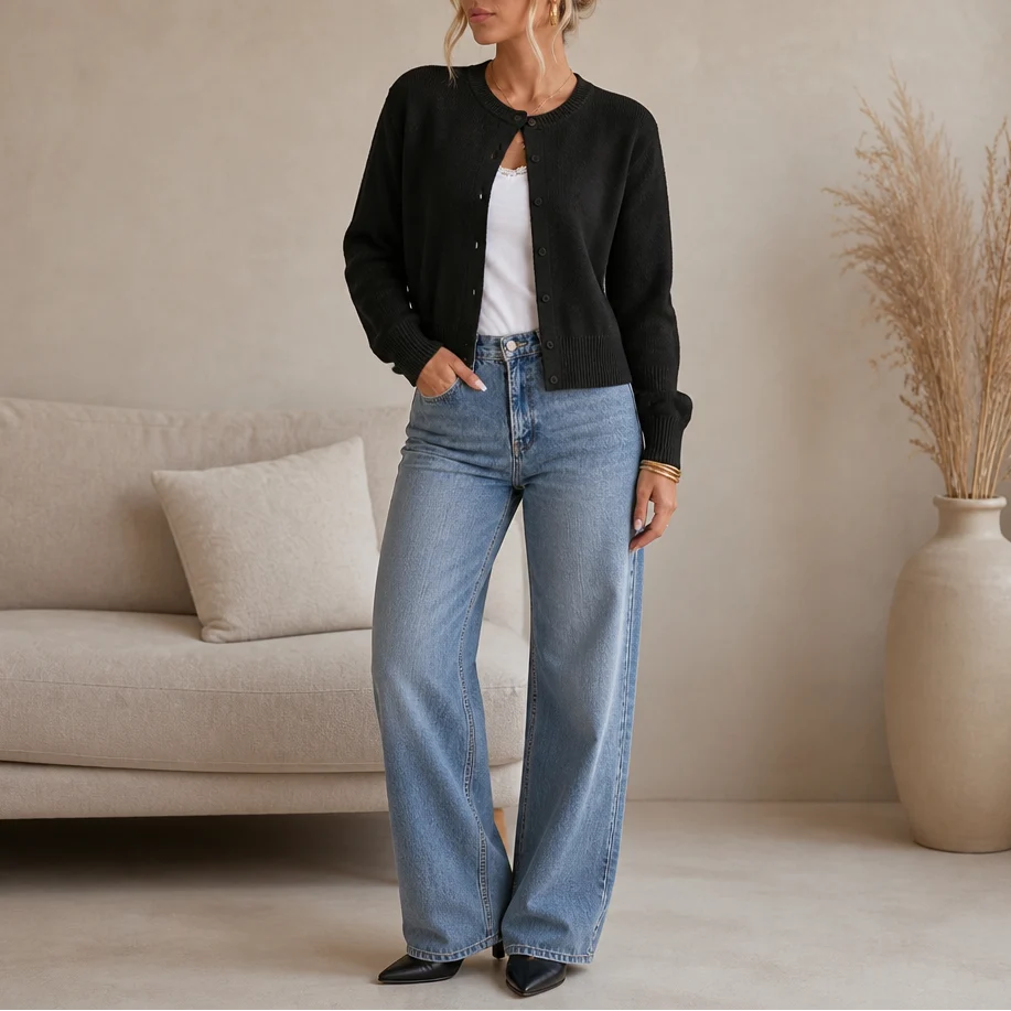 Lainey | Round-Neck Cardigan in Lightweight Knit