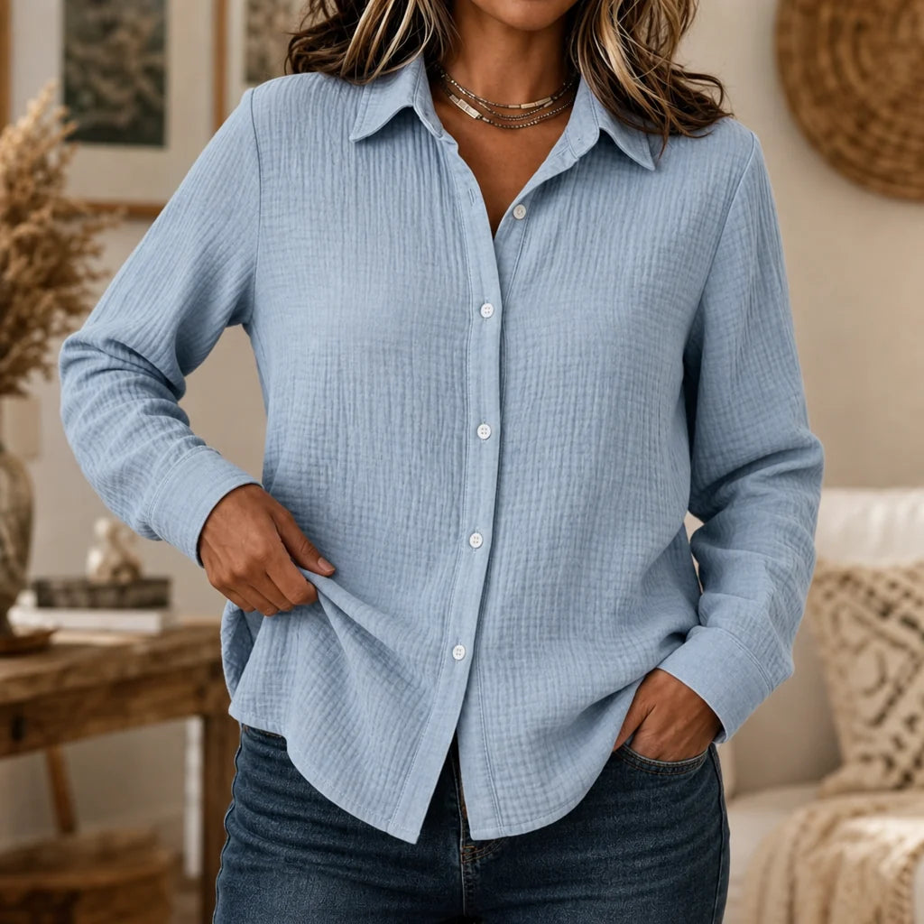 Wynlee White Blouse | Lightweight Crinkle-Crepe, Relaxed Fit 0